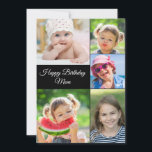 Best Mom Photo Collage Birthday Flat Card<br><div class="desc">Best Mom photo collage birthday flat card. Replace the 5 photos with your own. The best Mom message on back can be changed. Easy to change the name. White text on black background.</div>