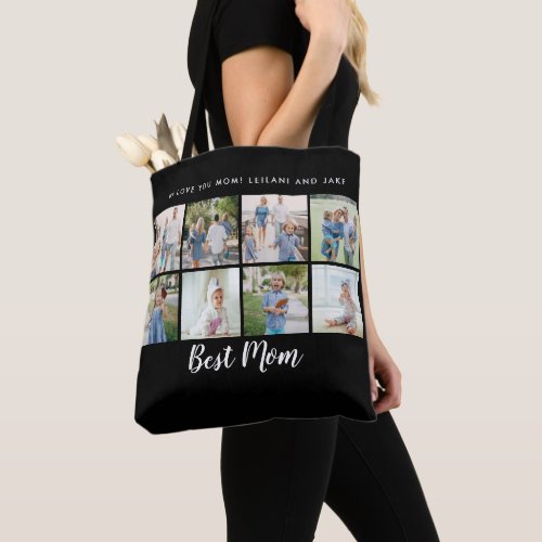 Best Mom Photo Collage Black Tote Bag
