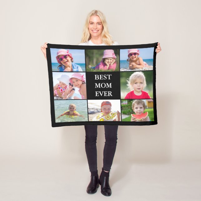 Best Mom Photo Collage Fleece Blanket (In Situ)
