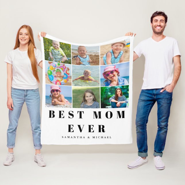 Best Mom Photo Collage Fleece Blanket (In Situ)