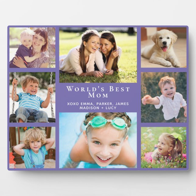 Best Mom Photo Collage Purple Plaque (Front)