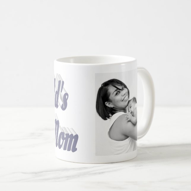 Best Mom photo gray text Coffee Mug (Front Right)