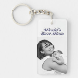Best Mom photo gray text Keychain