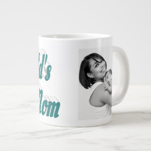 Best Mom photo green text Giant Coffee Mug