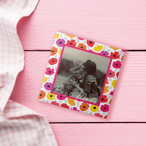 Best Mom Photo Modern Red Poppy Floral Script Ceramic Tile