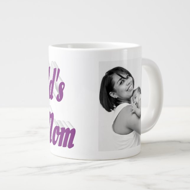 Best Mom photo purple text Giant Coffee Mug (Front Right)