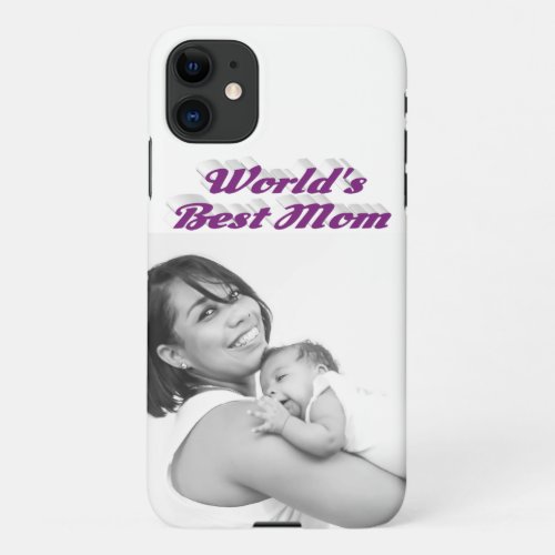 Best Mom photo purple text iPhone 11 Case