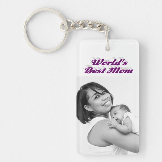 Best Mom photo purple text   Keychain (Front)