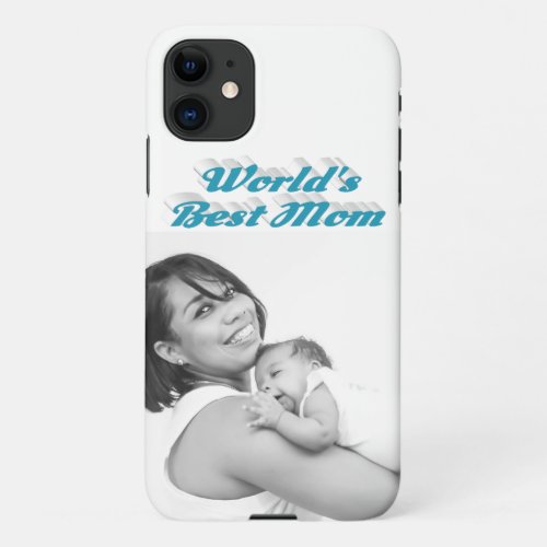 Best Mom photo sky blue text iPhone 11 Case