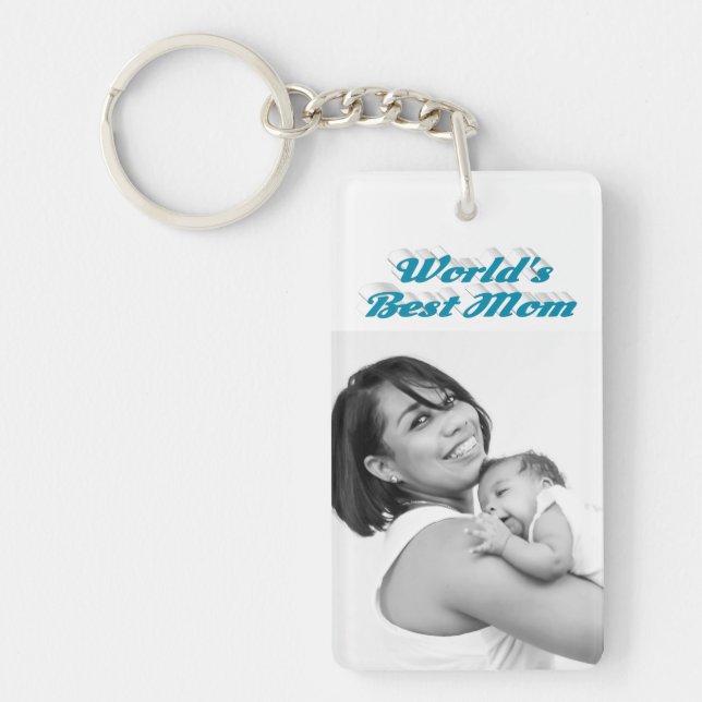 Best Mom photo sky blue text   Keychain (Front)