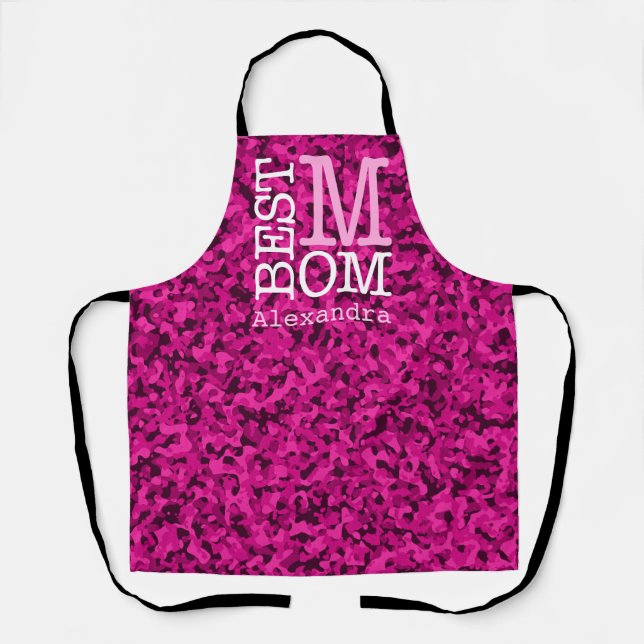 Best Mom Pink Camouflage Name Personalized Apron (Front)