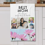 Best Mom Pink Flowers 4 Kids Photos  Kitchen Towel<br><div class="desc">Cute Best Mom Flowers 4 Kids Photos Collage keepsake kitchen towel. Hand-drawn flowers in beautiful spring colors and 4 photos. Create your own personalized gift for a mother for Mother`s Day,  birthday or Christmas and add your names and photos.</div>