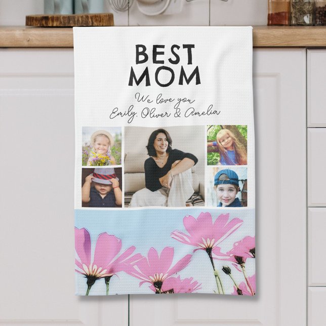 Best Mom Pink Flowers 4 Kids Photos  Kitchen Towel (Creator Uploaded)