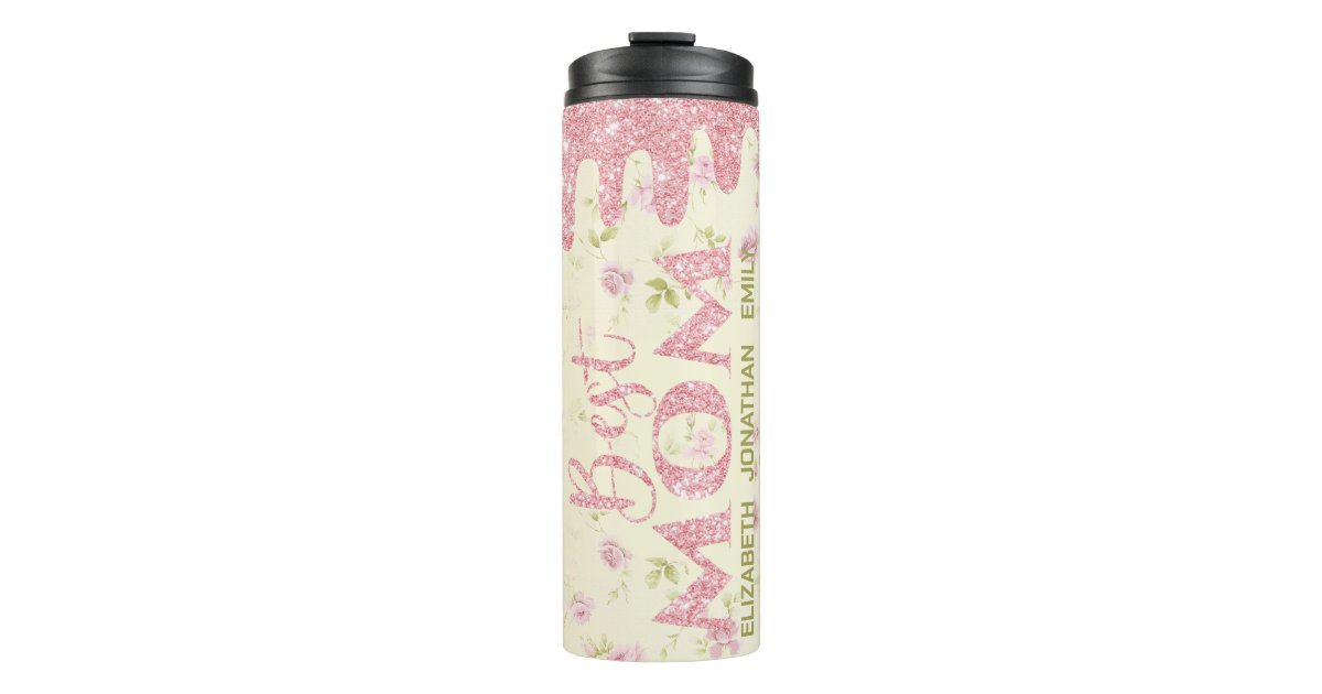 Pink or Sparkly Quote BPA Free Travel Water Bottle w Storage Holder, Pink