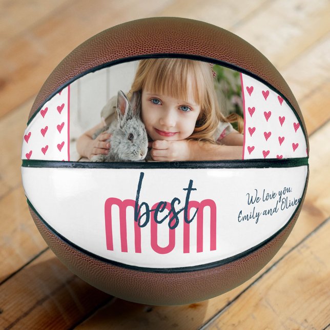 Best Mom Pink Heart Family Photo Mother`s Day Basketball (Creator Uploaded)