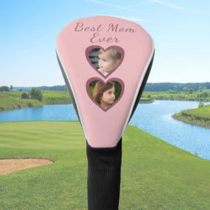 Best Mom Pink Hearts 2 Kids Photo Collage Golf Head Cover