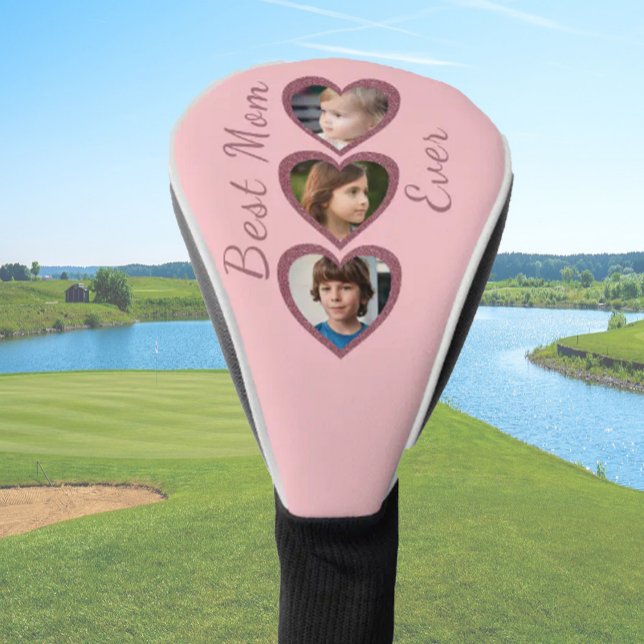 Best Mom Pink Hearts 3 Kids Photo Collage  Golf Head Cover (Creator Uploaded)