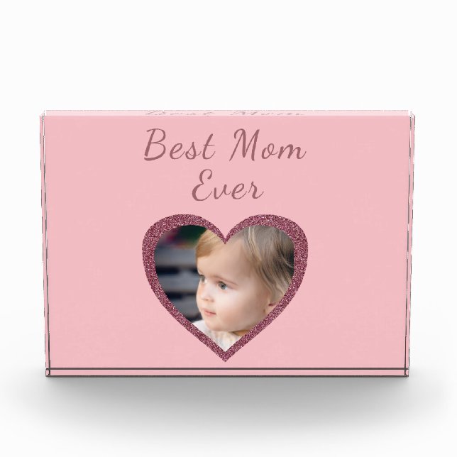 Best Mom Pink Hearts Custom Kids Photo Block (Front)