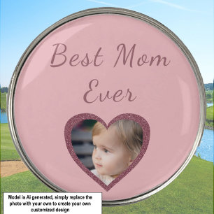 Best Mom Pink Hearts Custom Kids Photo Golf Ball Marker