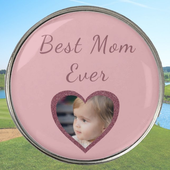 Best Mom Pink Hearts Custom Kids Photo Golf Ball Marker (Creator Uploaded)