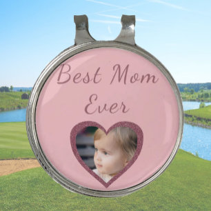 Best Mom Pink Hearts Custom Kids Photo Golf Hat Clip