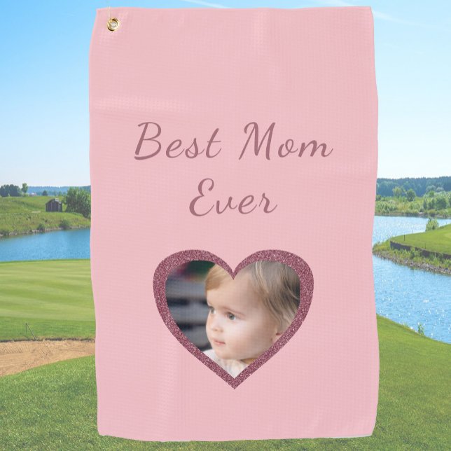 Best Mom Pink Hearts Custom Kids Photo Golf Towel (Creator Uploaded)