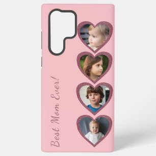 Best Mom Pink Hearts Kids Four Photo Collage Samsung Galaxy S22 Ultra Case