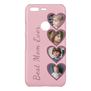 Best Mom Pink Hearts Kids Four Photo Collage  Uncommon Google Pixel Case