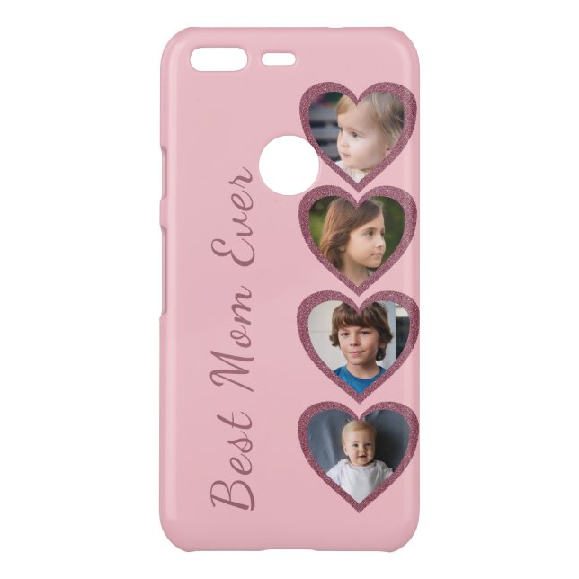 Best Mom Pink Hearts Kids Four Photo Collage  Uncommon Google Pixel Case (Back)