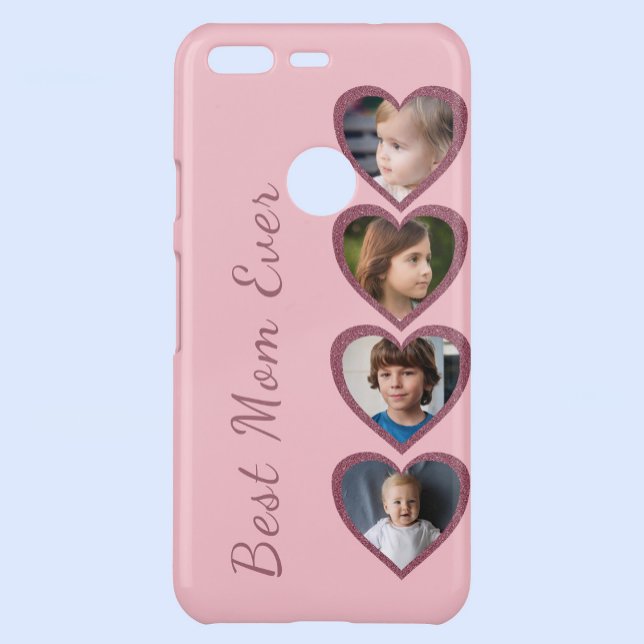 Best Mom Pink Hearts Kids Four Photo Collage  Uncommon Google Pixel Case (Creator Uploaded)