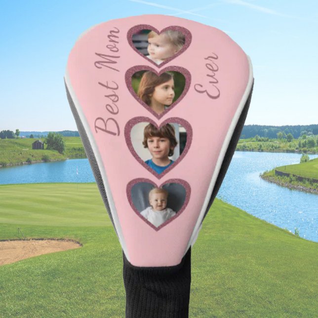 Best Mom Pink Hearts Kids Photo Collage  Golf Head Cover (Creator Uploaded)