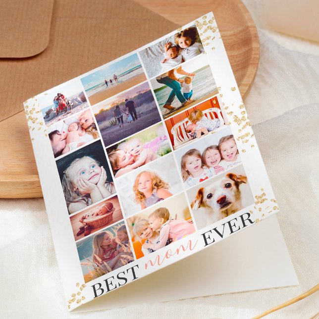 Best mom pink mother day 15 photo collage glitter card (Creator Uploaded)