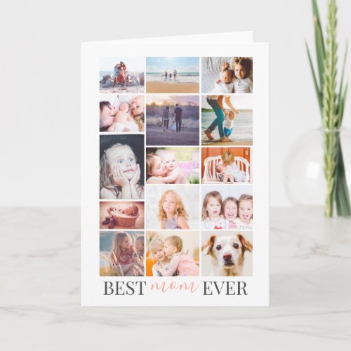Best mom pink mothers day 15 photo collage grid card