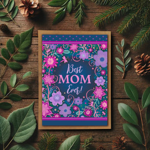 Best Mom Pink Purple Floral Pretty Mother’s Day Card