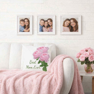Best Mom Pink Roses Mother's Day Gift Idea Throw Pillow