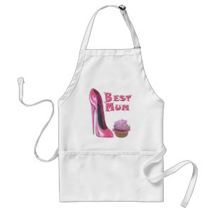 Best Mom Pink Stiletto Shoe and Pink Cupcake Gifts Adult Apron