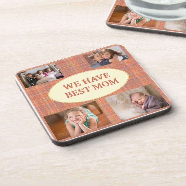 Best Mom Plaid Tribute Beverage Coaster (Left Side)