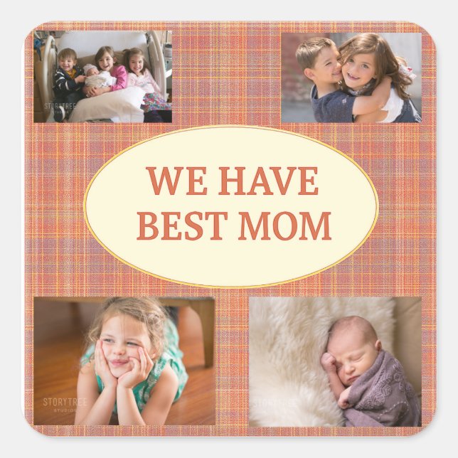Best Mom Plaid Tribute Square Sticker (Front)