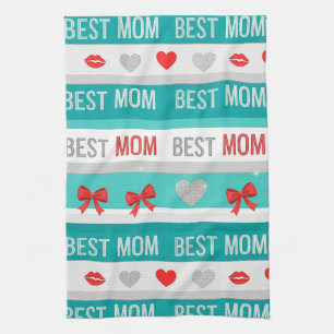 Best Mom Pop Art Hearts & Bows Retro Kitchen Towel