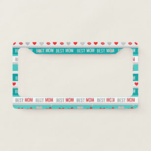 Best Mom Pop Art Hearts & Bows Retro License Plate Frame