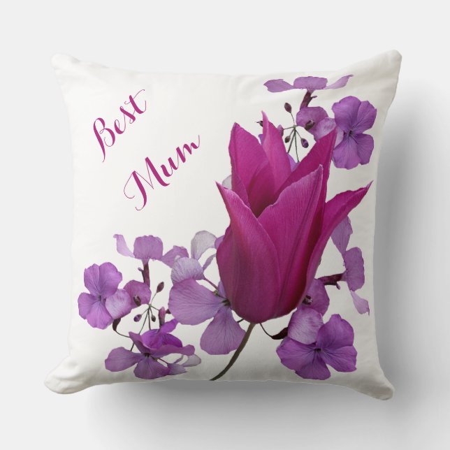 Best Mom pretty pink tulilp floral happy Mother's Throw Pillow (Front)