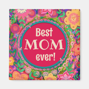 Best Mom Pretty Pink Whimsical Floral Fun Magnet