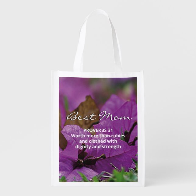 BEST MOM Proverbs 31 Customized REUSABLE Grocery Bag (Front)