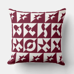 Best Mom Red and White Pattern and Stars Throw Pillow