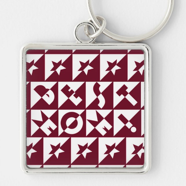 Best Mom Red and White Pattern with Stars Keychain (Front)