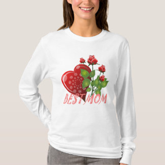 Best Mom, Red heart & Green Leaves T-Shirt
