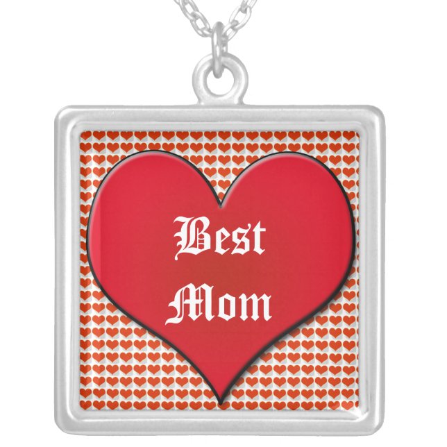 Best Mom Red Heart Pattern Necklaces (Front)