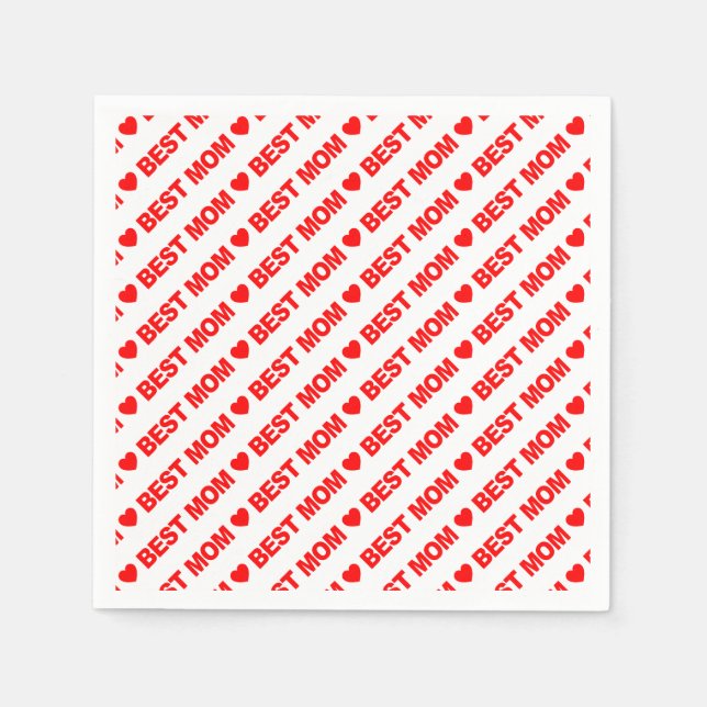Best Mom Red on White Paper Napkin (Front)
