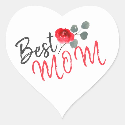 Best Mom Red Rose Watercolor Mothers Day Heart Sticker