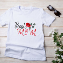 Best Mom Red Rose Watercolor Mother`s Day T-Shirt